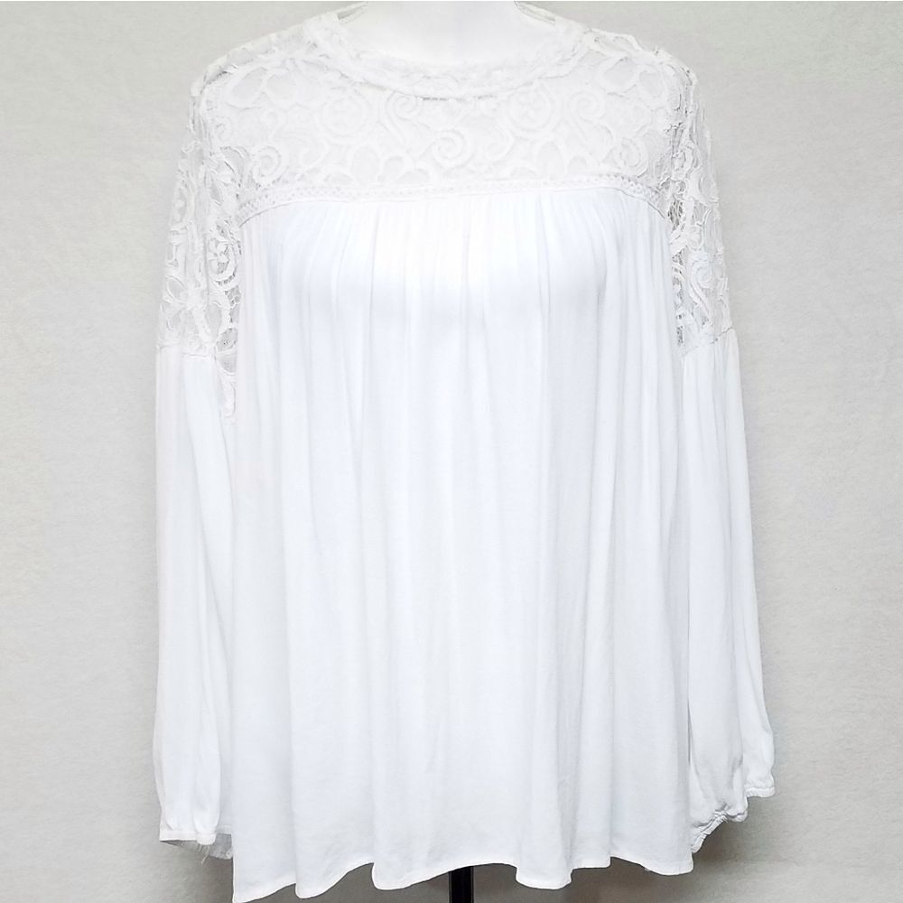 SPADE & Heart White Lace Pleated Tunic Blouse 2X